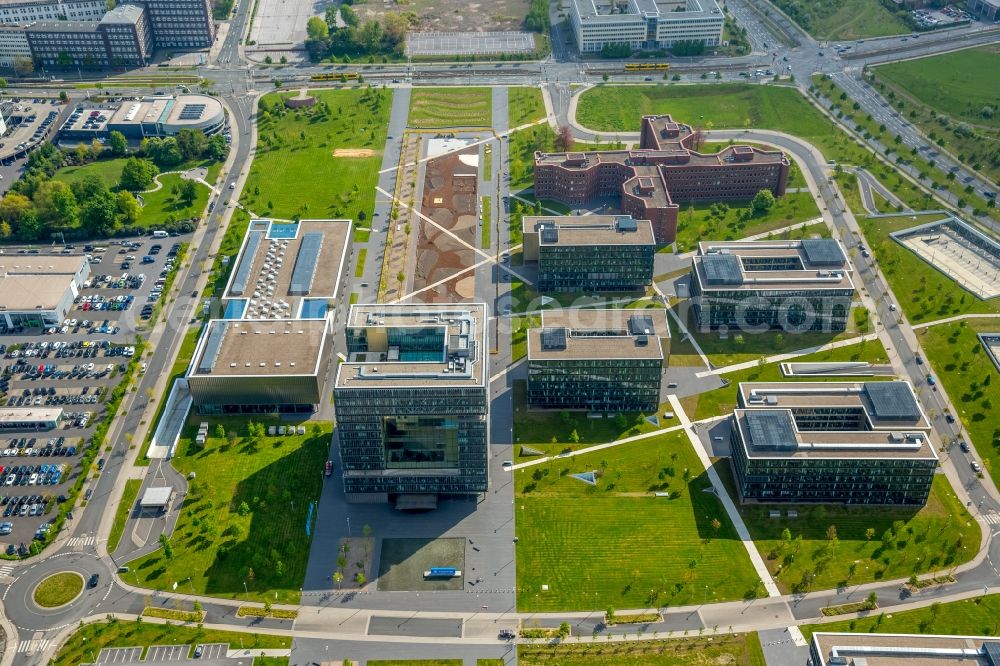 Essen from the bird's eye view: The Krupp-Guertel is an urban project, at the Altendorfer street corner Berthold-Beitz-Boulevard in the district Westviertel in Essen in the state North Rhine-Westphalia. The new buildings of ThyssenKrupp Headquarters were erected on the largely untapped area of the former Kruppschen Gussstahlfabrik and are currently the headquarters of ThyssenKrupp AG