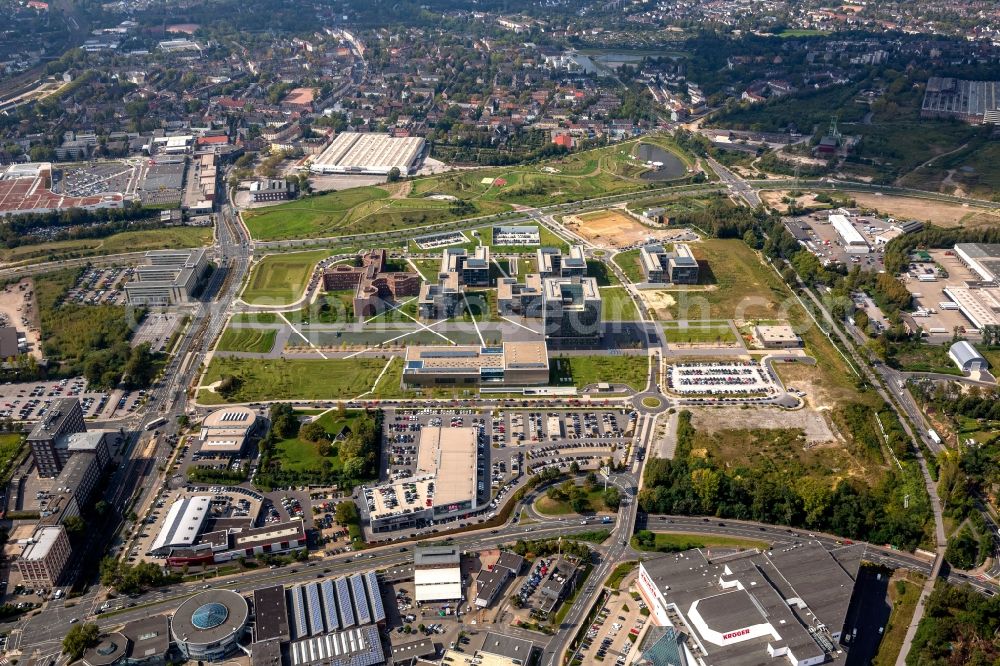 Aerial image Essen - The Krupp-Guertel is an urban project, at the Altendorfer street corner Berthold-Beitz-Boulevard in the district Westviertel in Essen in the state North Rhine-Westphalia. The new buildings were erected on the largely untapped area of the former Kruppschen Gussstahlfabrik and are currently the headquarters of ThyssenKrupp AG