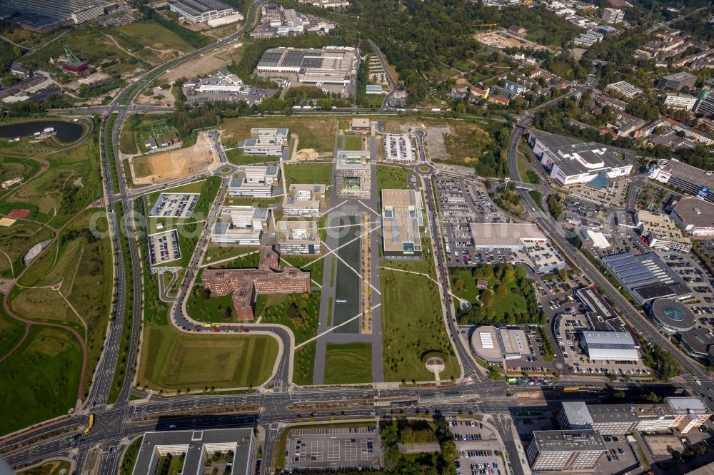 Aerial photograph Essen - The Krupp-Guertel is an urban project, at the Altendorfer street corner Berthold-Beitz-Boulevard in the district Westviertel in Essen in the state North Rhine-Westphalia. The new buildings were erected on the largely untapped area of the former Kruppschen Gussstahlfabrik and are currently the headquarters of ThyssenKrupp AG