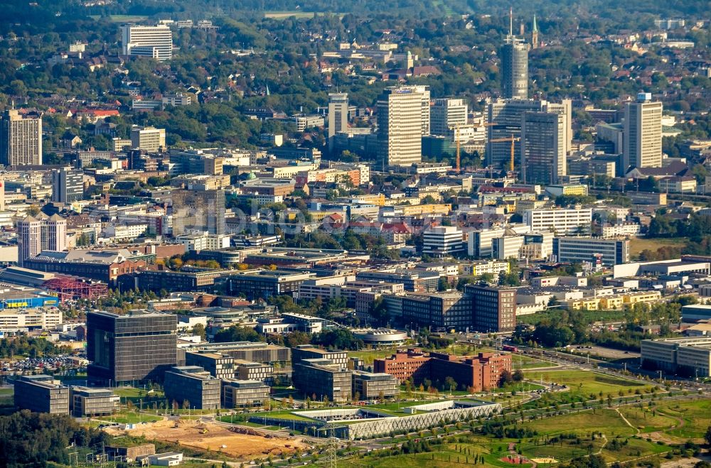 Aerial image Essen - The Krupp-Guertel is an urban project, at the Altendorfer street corner Berthold-Beitz-Boulevard in the district Westviertel in Essen in the state North Rhine-Westphalia. The new buildings were erected on the largely untapped area of the former Kruppschen Gussstahlfabrik and are currently the headquarters of ThyssenKrupp AG