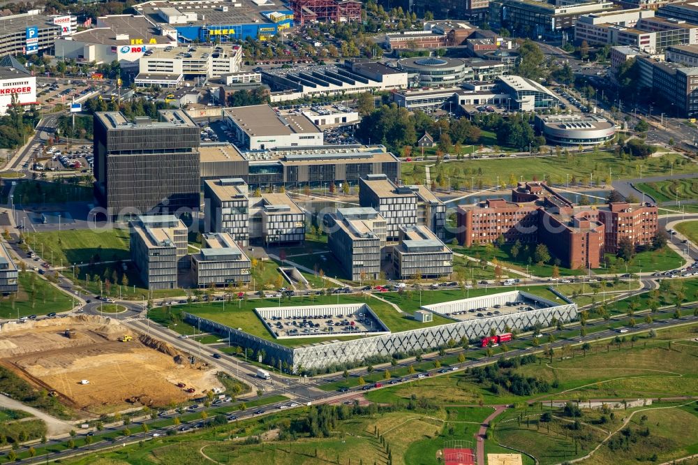 Aerial photograph Essen - The Krupp-Guertel is an urban project, at the Altendorfer street corner Berthold-Beitz-Boulevard in the district Westviertel in Essen in the state North Rhine-Westphalia. The new buildings were erected on the largely untapped area of the former Kruppschen Gussstahlfabrik and are currently the headquarters of ThyssenKrupp AG