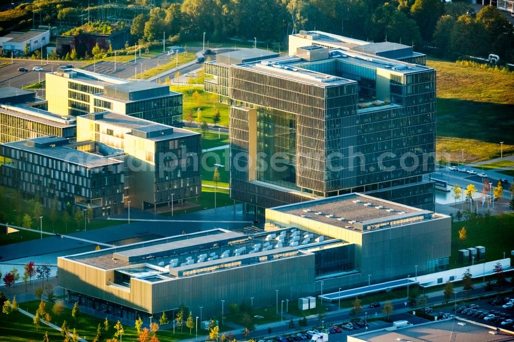 Essen from the bird's eye view: The Krupp-Guertel is an urban project, at the Altendorfer street corner Berthold-Beitz-Boulevard in the district Westviertel in Essen in the state North Rhine-Westphalia. The new buildings of ThyssenKrupp Headquarters were erected on the largely untapped area of the former Kruppschen Gussstahlfabrik and are currently the headquarters of ThyssenKrupp AG