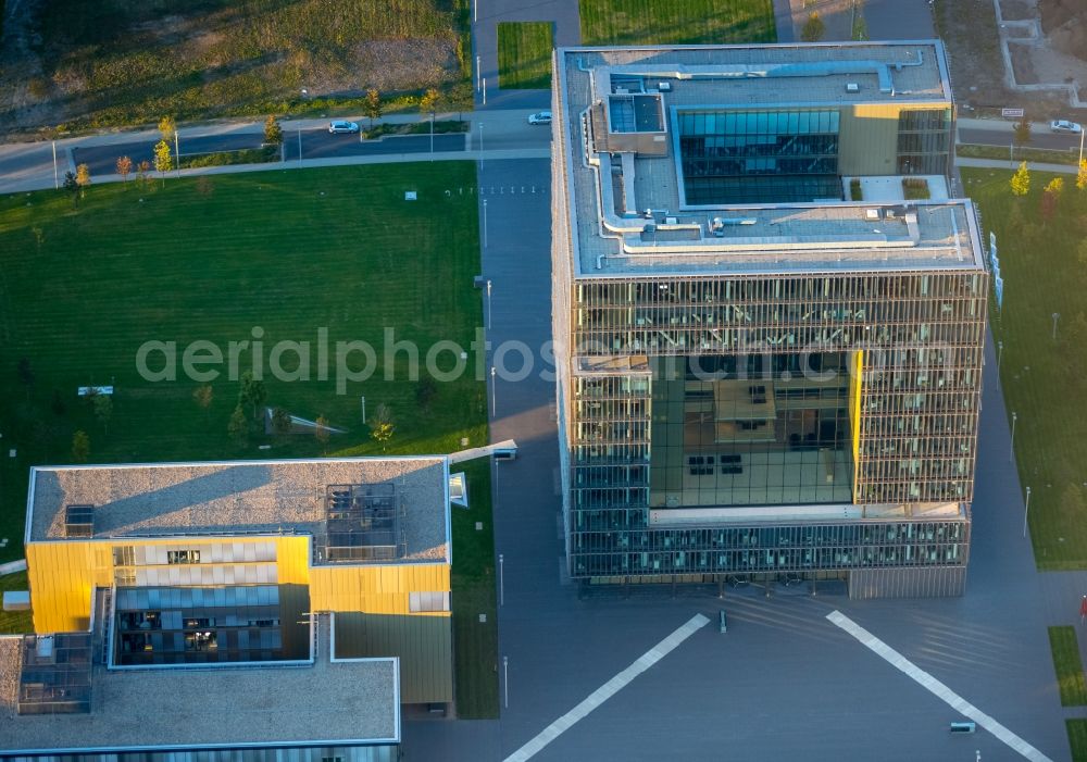 Aerial photograph Essen - The Krupp-Guertel is an urban project, at the Altendorfer street corner Berthold-Beitz-Boulevard in the district Westviertel in Essen in the state North Rhine-Westphalia. The new buildings of ThyssenKrupp Headquarters were erected on the largely untapped area of the former Kruppschen Gussstahlfabrik and are currently the headquarters of ThyssenKrupp AG