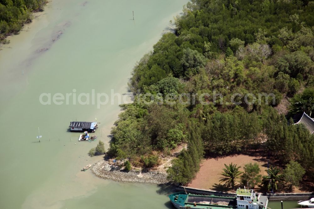 Aerial image Koh Keaw - Coastline with houseboat at Koh Keaw on the island Phuket in Thailand