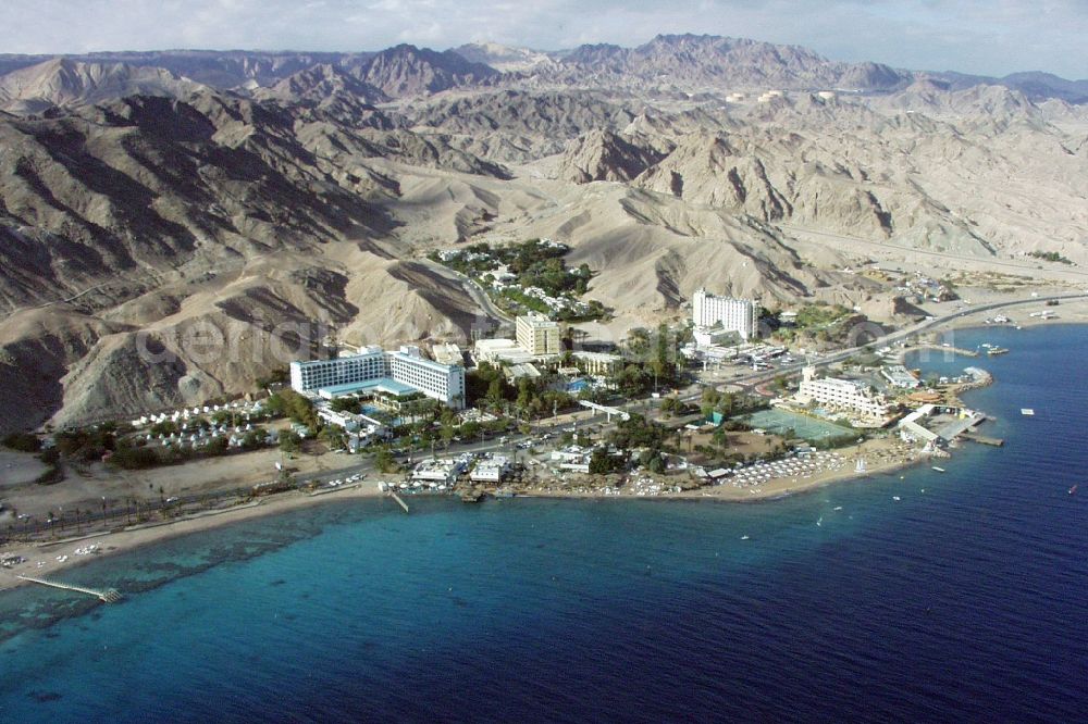 Eilat from above - Coastline on beach at the Coral Beach natural reserve on the Red Sea in Eilat in South District, Israel