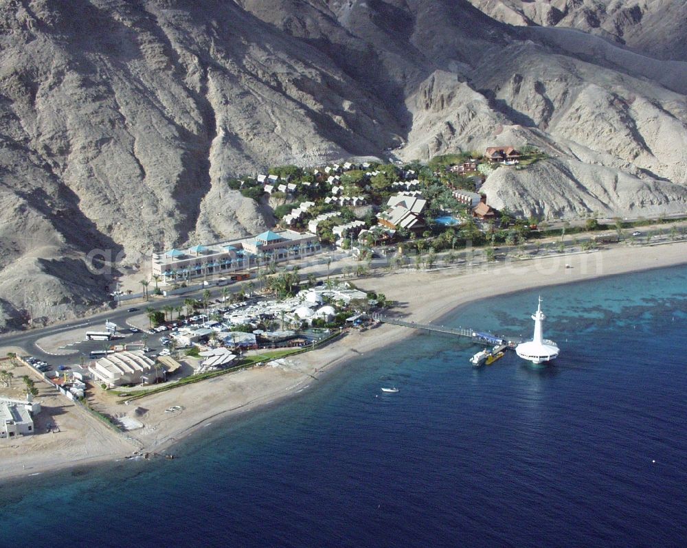 Aerial photograph Eilat - Coastline of the Coral Beach at the Underwater Observatory Marine Park ( Coral World Eilat ) on the Red Sea in Eilat in South District, Israel