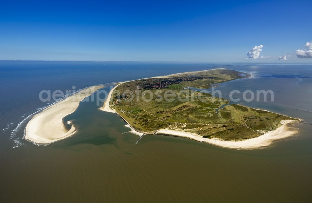 Spiekeroog from above - Coast of the island Spiekeroog as part of the East Frisian Islands in the Wadden Sea in Lower Saxony