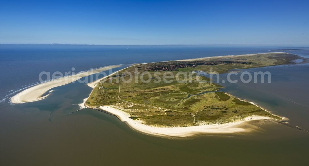 Spiekeroog from the bird's eye view: Coast of the island Spiekeroog as part of the East Frisian Islands in the Wadden Sea in Lower Saxony