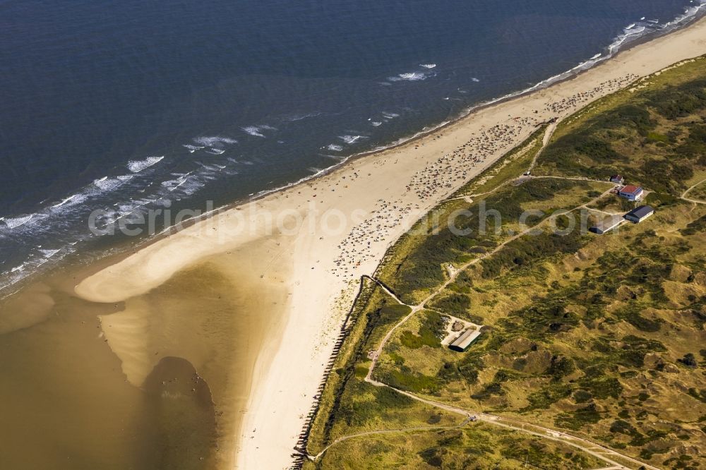 Spiekeroog from the bird's eye view: Coast of the island Spiekeroog as part of the East Frisian Islands in the Wadden Sea in Lower Saxony