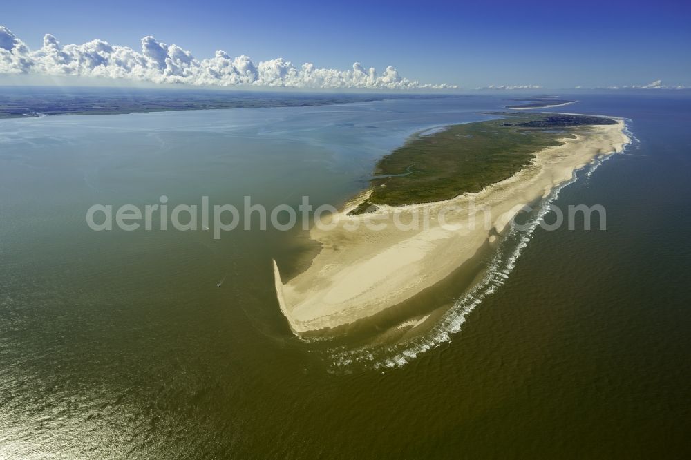 Spiekeroog from the bird's eye view: Coast of the island Spiekeroog as part of the East Frisian Islands in the Wadden Sea in Lower Saxony