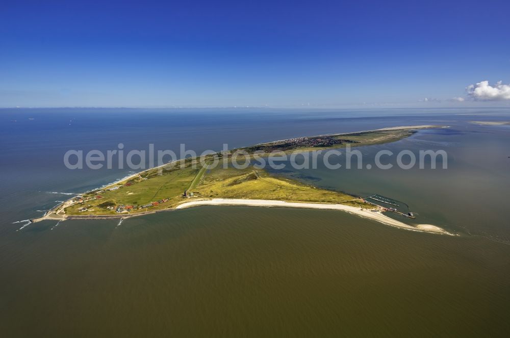 Wangerooge from the bird's eye view: Coast of the island Wangerooge as part of the East Frisian Islands in the Wadden Sea in Lower Saxony