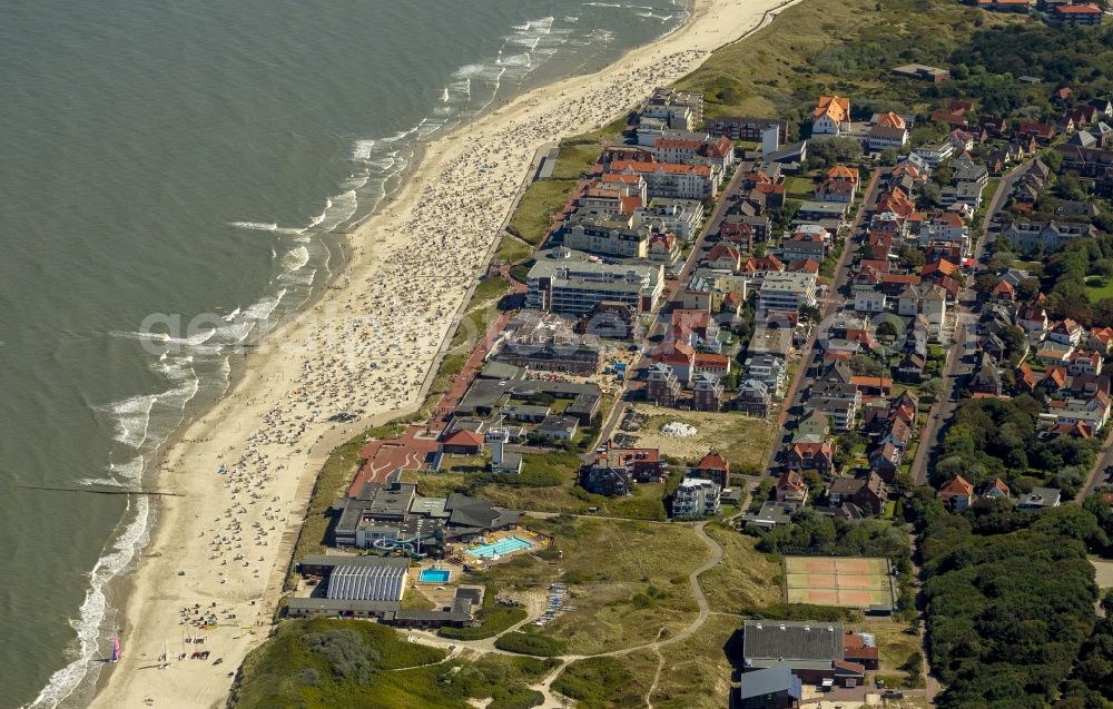 Wangerooge from the bird's eye view: Coast of the island Wangerooge as part of the East Frisian Islands in the Wadden Sea in Lower Saxony