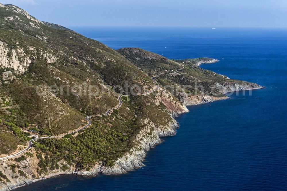 Elba from the bird's eye view: Dream coast and blue sea and the island of Elba in Tuscany in Italy