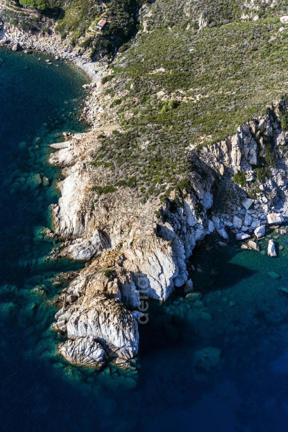 Elba from the bird's eye view: Dream coast and blue sea and the island of Elba in Tuscany in Italy