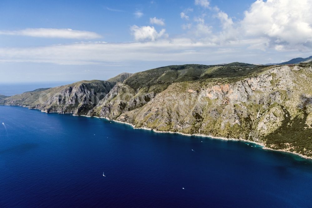 Scario from the bird's eye view: On the Mediterranean coast in Scario destrict Campania in Italy