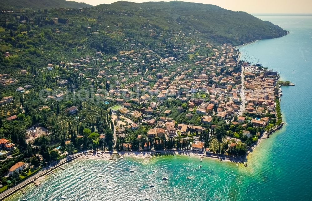 Aerial image Torri del Benaco - Townscape of Torri del Benaco at the Garda sea in Veneto, Italy