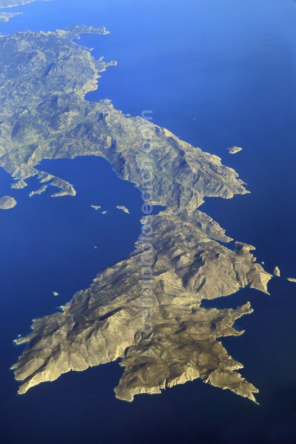 Aerial photograph Halbinsel Bozburun - Coastline of the peninsula Bozburun in the Mediterranean Sea at the Turkish Aegean Sea in Mugla, Turkey