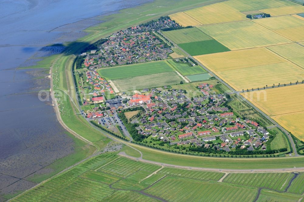 Aerial image Friedrichskoog - Coastline with dike protection strips in Friedrichskoog in the state Schleswig-Holstein