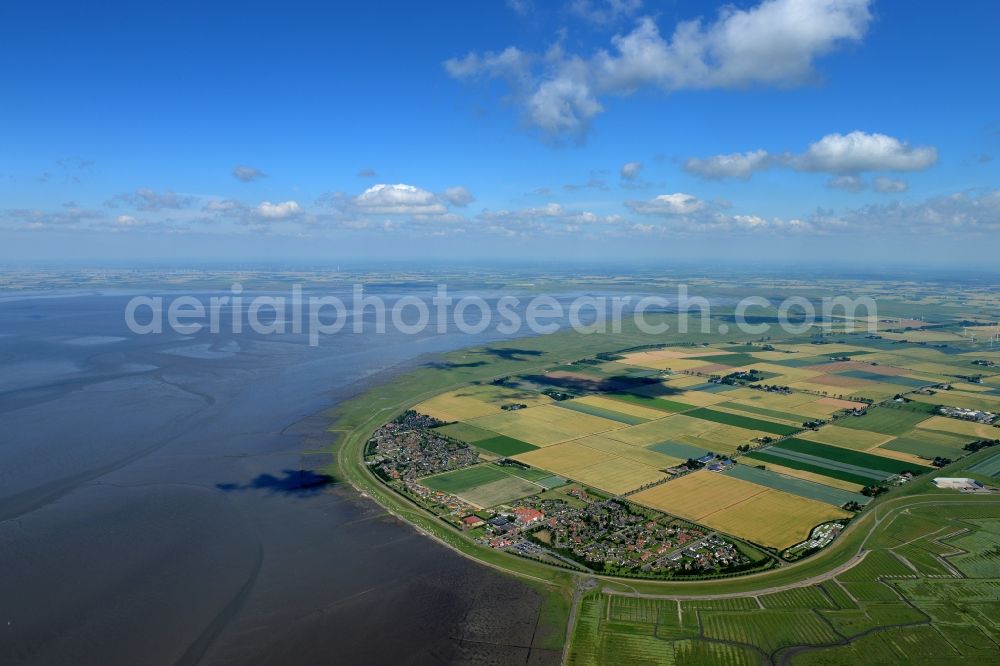 Friedrichskoog from above - Coastline with dike protection strips in Friedrichskoog in the state Schleswig-Holstein