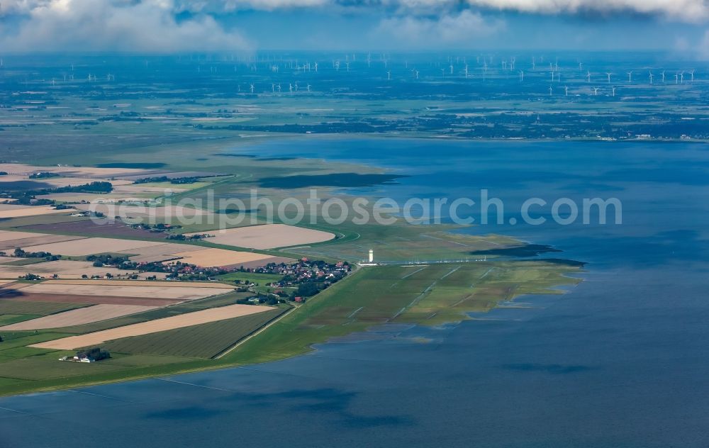 Aerial photograph Nordstrand - Coastal landscape with dike protection strips in Suederhafen on the island of Nordstrand in the state Schleswig-Holstein, Germany