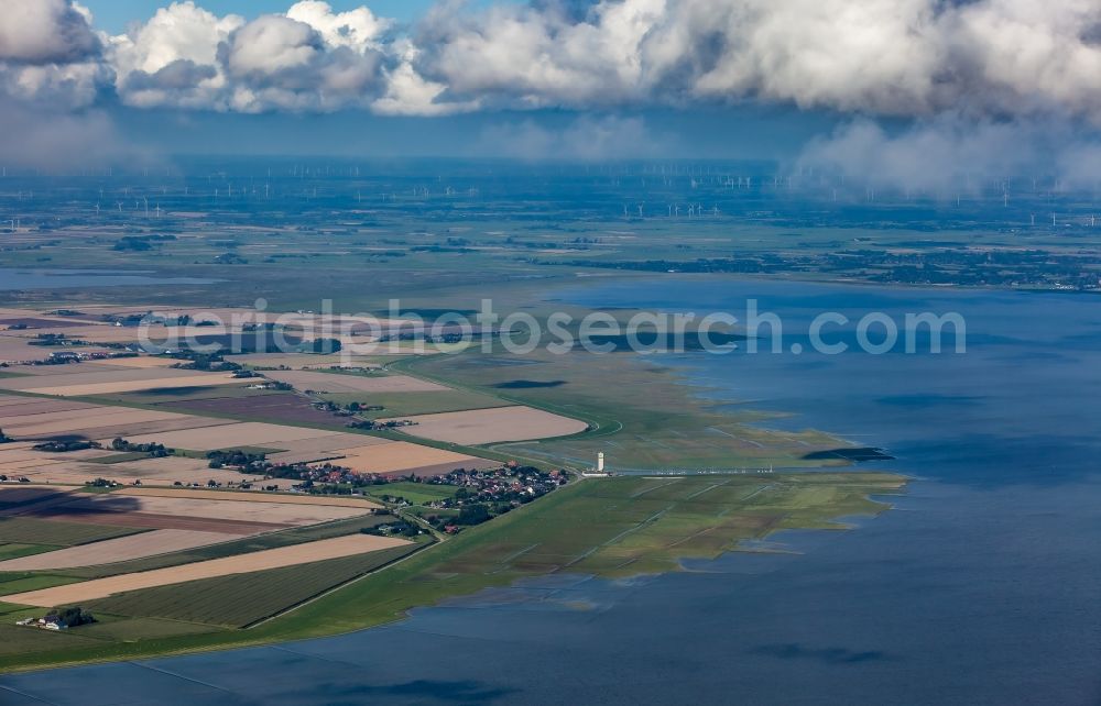 Nordstrand from the bird's eye view: Coastal landscape with dike protection strips in Suederhafen on the island of Nordstrand in the state Schleswig-Holstein, Germany