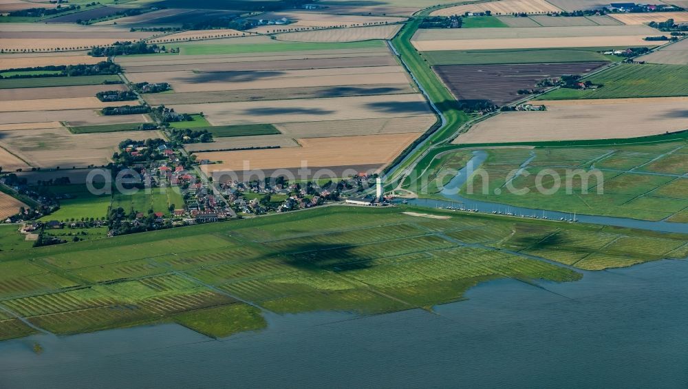 Aerial image Nordstrand - Coastal landscape with dike protection strips in Suederhafen on the island of Nordstrand in the state Schleswig-Holstein, Germany