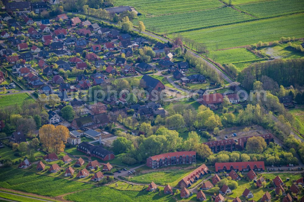 Wurster Nordseeküste from above - Coastline with dike protection strips in Wremen in Wurster Nordseekueste in Lower Saxony