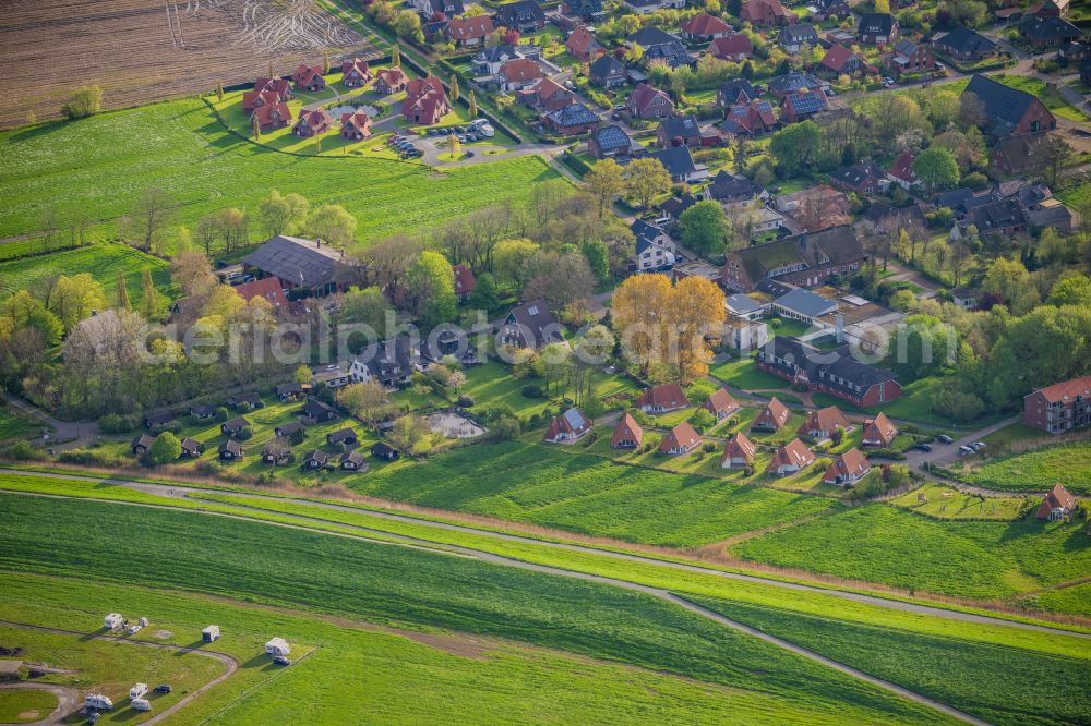 Wurster Nordseeküste from the bird's eye view: Coastline with dike protection strips in Wremen in Wurster Nordseekueste in Lower Saxony