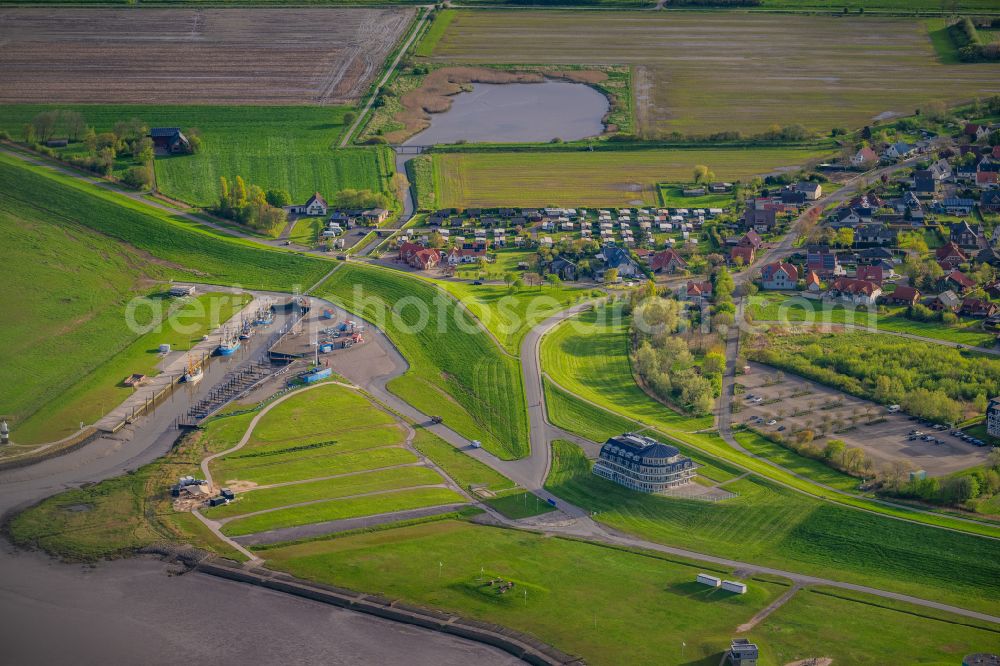 Aerial image Wurster Nordseeküste - Coastline with dike protection strips in Wremen in Wurster Nordseekueste in Lower Saxony