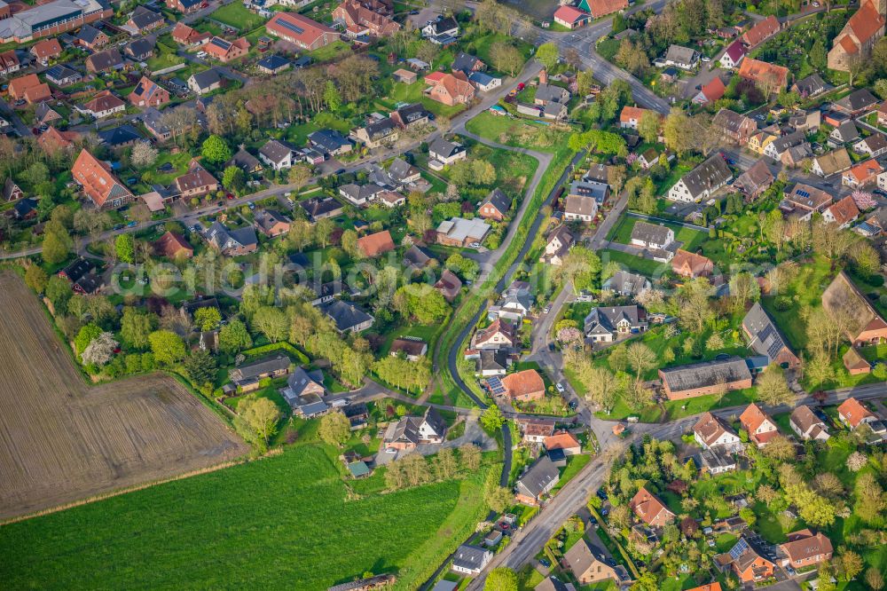 Wurster Nordseeküste from above - Coastline with dike protection strips in Wremen in Wurster Nordseekueste in Lower Saxony