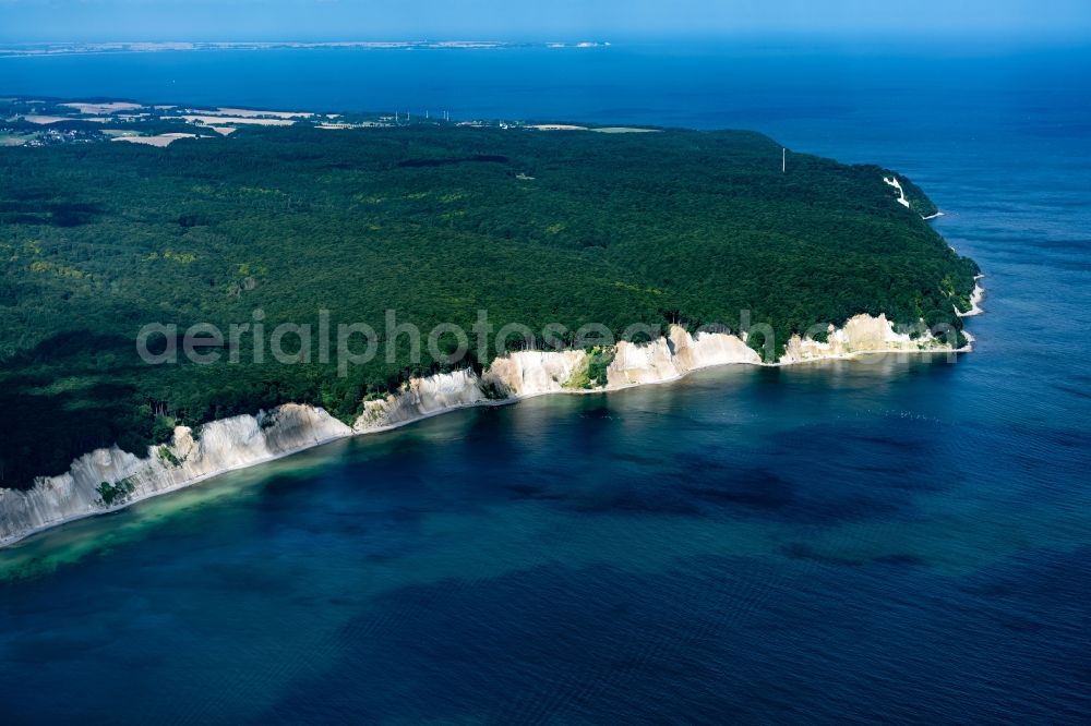 Sassnitz from the bird's eye view: Coastline with dike protection strips in Sassnitz in the state Mecklenburg - Western Pomerania, Germany