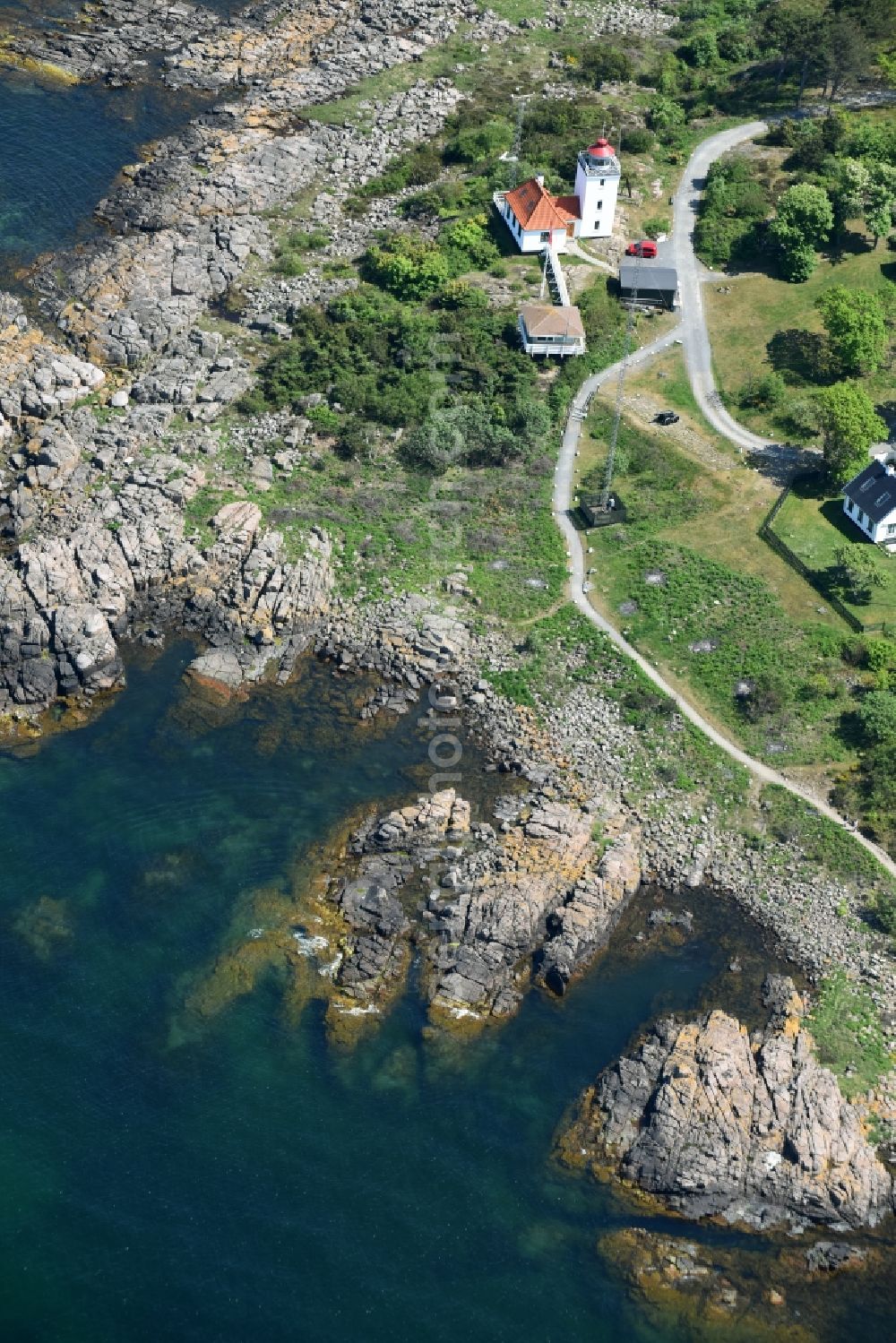 Aerial image Allinge - Coastline at the rocky cliffs of Baltic Sea on Bornholm Island in Allinge in Region Hovedstaden, Denmark