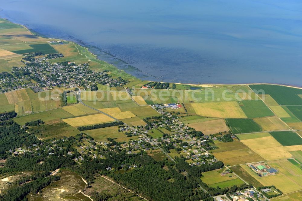 Aerial image Nebel - North Sea coastline in Nebel and Sueddorf on the island Amrum in the state Schleswig-Holstein