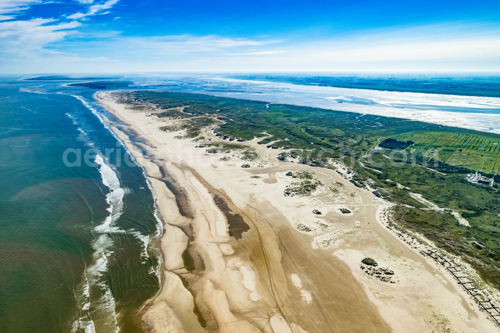 Norderney from above - Coastal landscape on Nordstrandand on the island of Norderney in the state of Lower Saxony, Germany