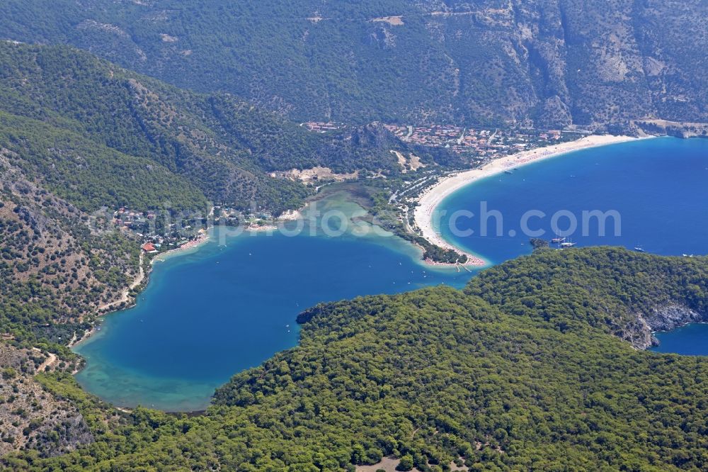 Aerial photograph Ölüdeniz - Coastline with the sandy beach of Oeluedeniz in Turkey