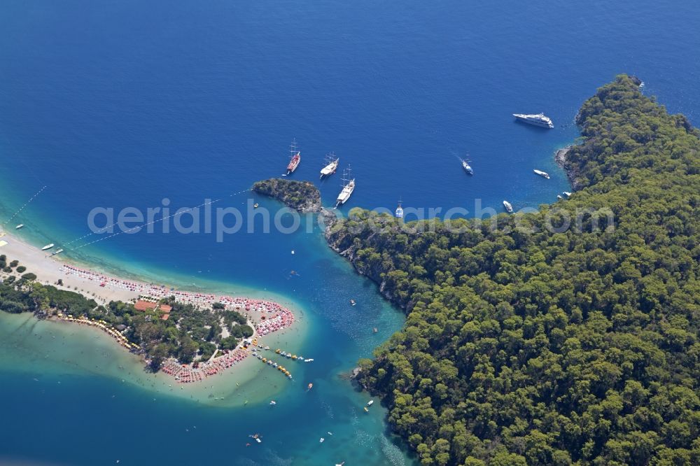 Ölüdeniz from above - Coastline with the sandy beach of Oeluedeniz in Turkey