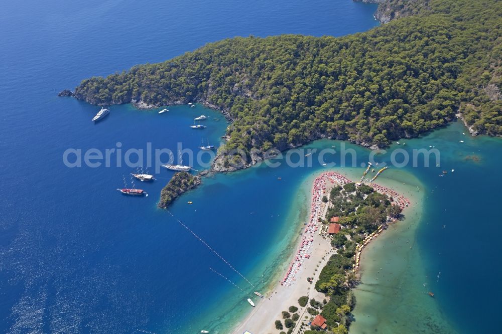 Ölüdeniz from the bird's eye view: Coastline with the sandy beach of Oeluedeniz in Turkey