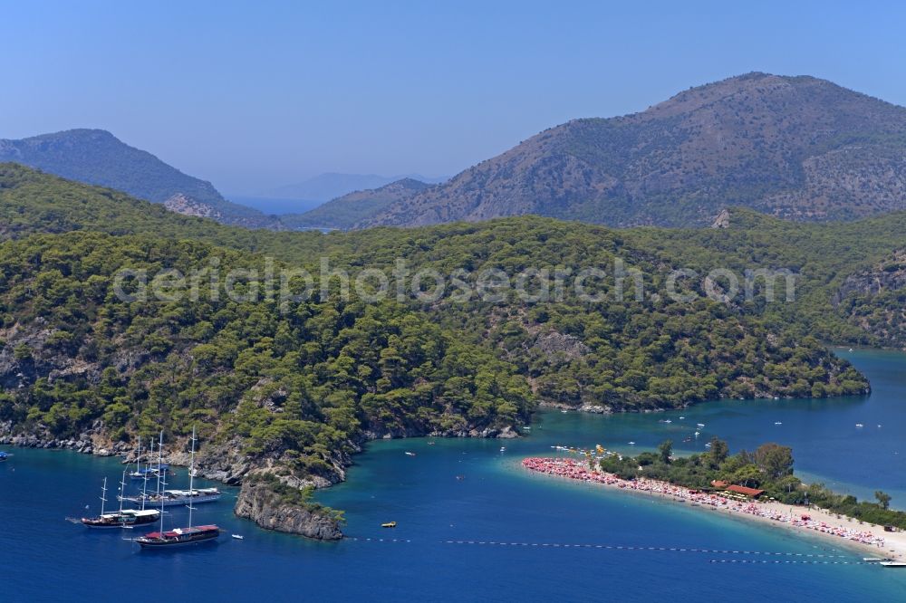 Aerial photograph Ölüdeniz - Coastline with the sandy beach of Oeluedeniz in Turkey