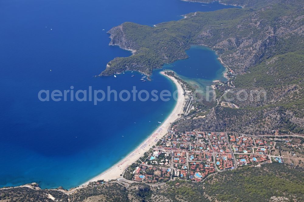 Ölüdeniz from above - Coastline with the sandy beach of Oeluedeniz in Turkey