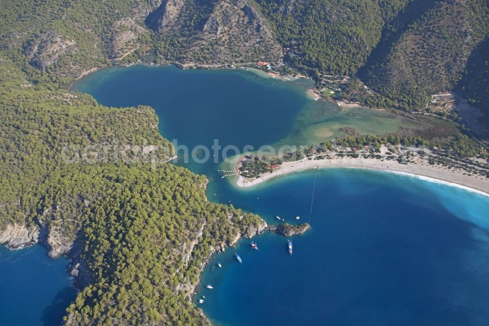 Ölüdeniz from above - Coastline with the sandy beach of Oeluedeniz in Turkey