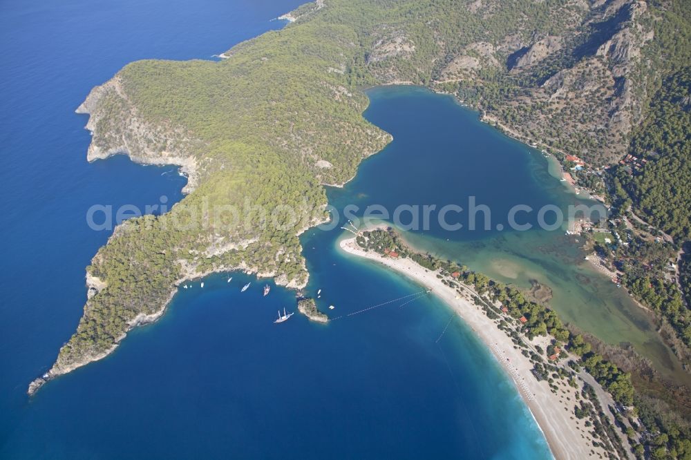 Aerial photograph Ölüdeniz - Coastline with the sandy beach of Oeluedeniz in Turkey