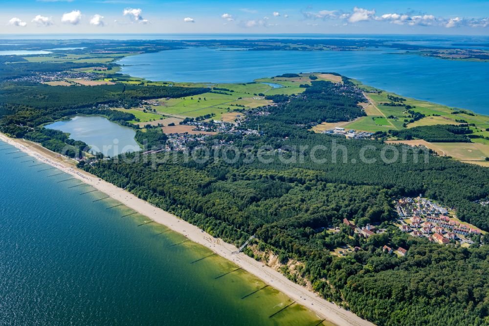 Aerial photograph Loddin - Coastline on the sandy beach of of Baltic Sea in Koelpinsee in the state Mecklenburg - Western Pomerania, Germany