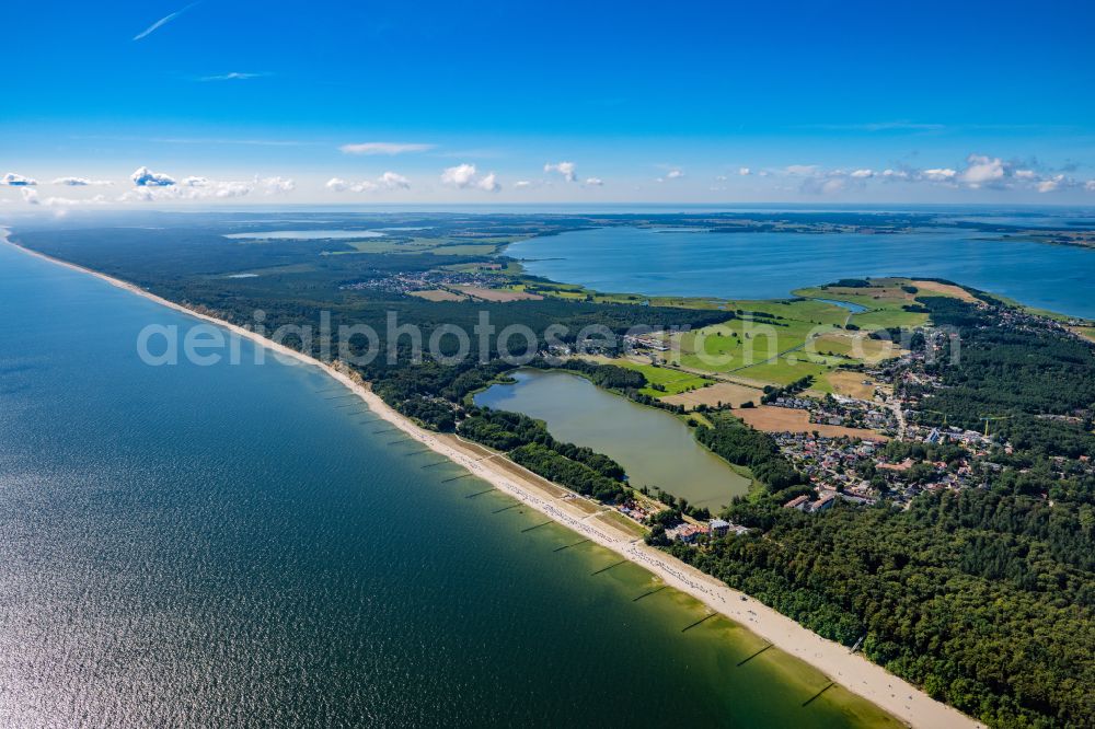 Loddin from above - Coastline on the sandy beach of of Baltic Sea in Koelpinsee in the state Mecklenburg - Western Pomerania, Germany