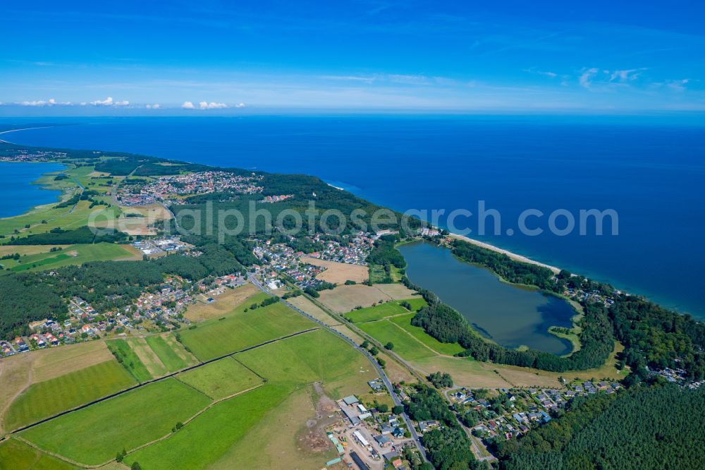 Aerial photograph Loddin - Coastline on the sandy beach of of Baltic Sea in Koelpinsee in the state Mecklenburg - Western Pomerania, Germany