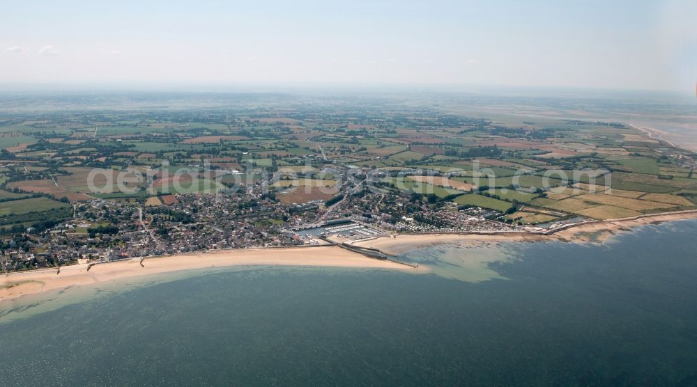 Aerial image Grandcamp-Maisy - Coastline on the sandy beach in Grandcamp-Maisy in Normandie, France