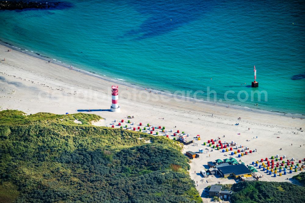 Aerial photograph Helgoland - Coastal landscape on the sandy beach with the lighthouse on the Helgoland dune in Heligoland in the state of Schleswig-Holstein