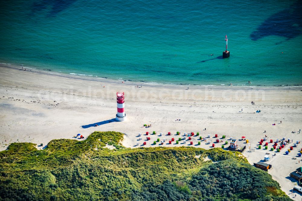 Aerial image Helgoland - Coastal landscape on the sandy beach with the lighthouse on the Helgoland dune in Heligoland in the state of Schleswig-Holstein