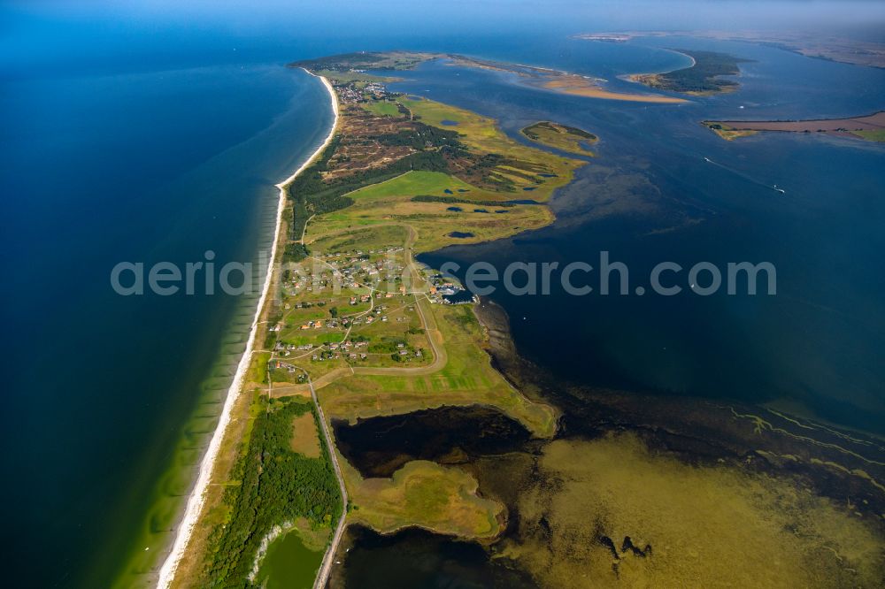 Insel Hiddensee from above - Coastal landscape on the sandy beach in the district of Neuendorf on the island of Hiddensee on the Baltic Sea coast in the state Mecklenburg - Western Pomerania, Germany