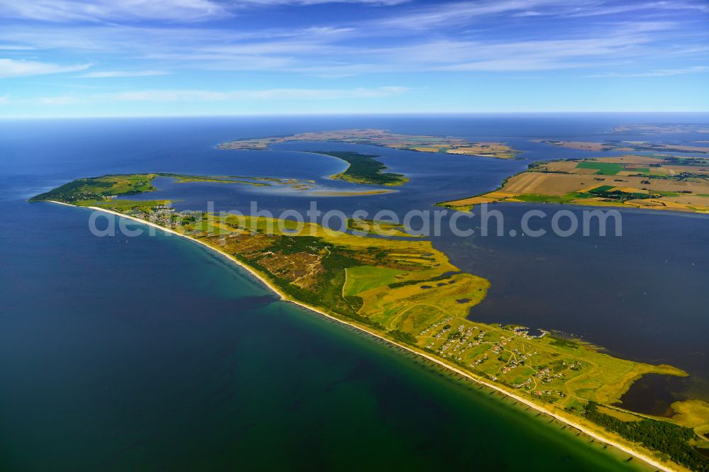 Aerial image Insel Hiddensee - Coastal landscape on the sandy beach in the district of Neuendorf on the island of Hiddensee on the Baltic Sea coast in the state Mecklenburg - Western Pomerania, Germany