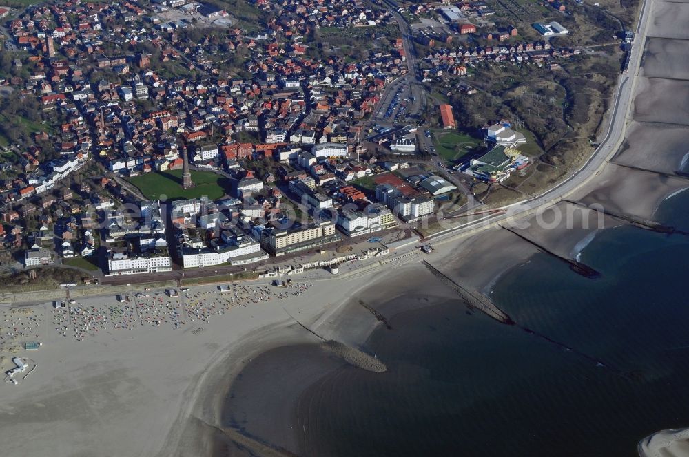 Borkum from above - Coastline on the sandy beach of North Sea in Borkum in the state Lower Saxony